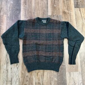 VTG 80s 90s Christopher Hayes Irish Shetland Wool Plaid Sweater Size L Fits M
